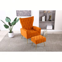 Modern Velvet Accent Chair With Ottoman For Living Room Bedroom Office Comfortable Seating In Orange