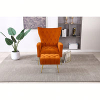 Modern Velvet Accent Chair With Ottoman For Living Room Bedroom Office Comfortable Seating In Orange