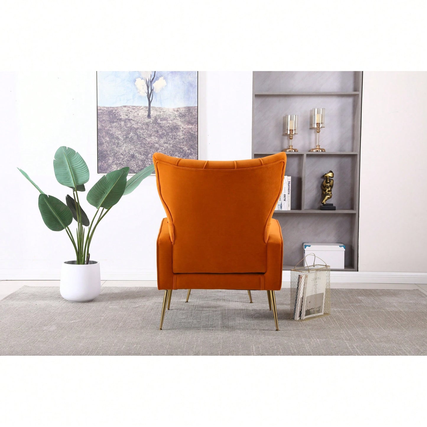 Modern Velvet Accent Chair With Ottoman For Living Room Bedroom Office Comfortable Seating In Orange