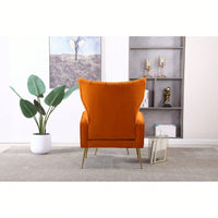 Modern Velvet Accent Chair With Ottoman For Living Room Bedroom Office Comfortable Seating In Orange