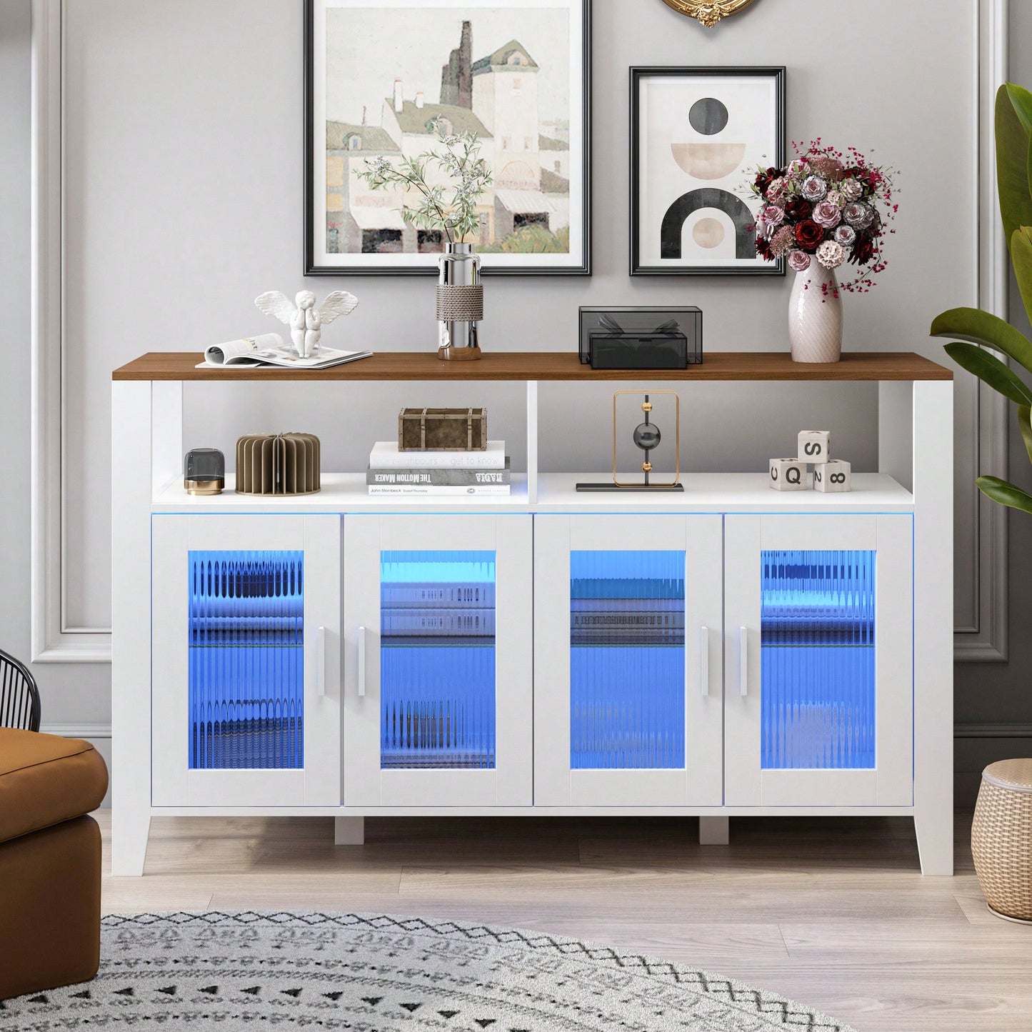 Elegant Storage Cabinet with Bluetooth LED Lighting and Changhong Glass Doors for Dining Room and Living Room