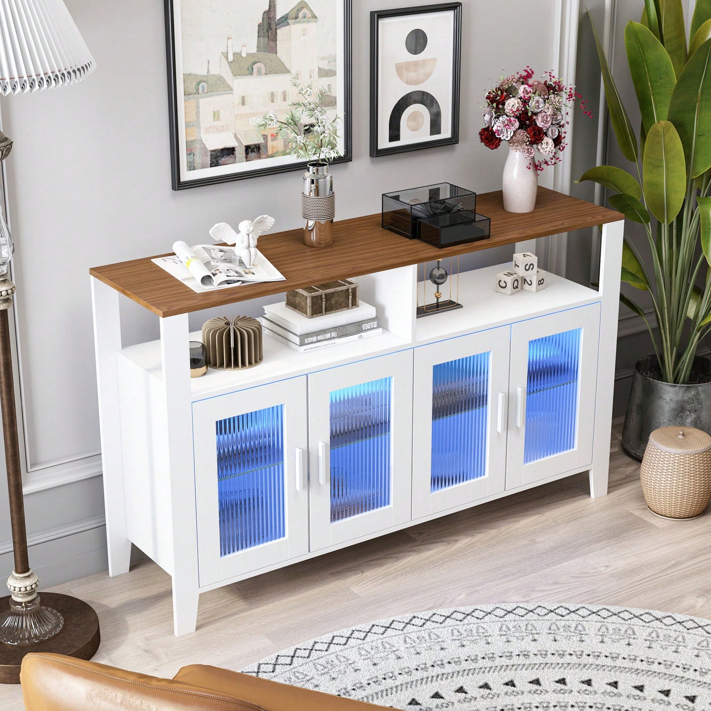 Elegant Storage Cabinet with Bluetooth LED Lighting and Changhong Glass Doors for Dining Room and Living Room