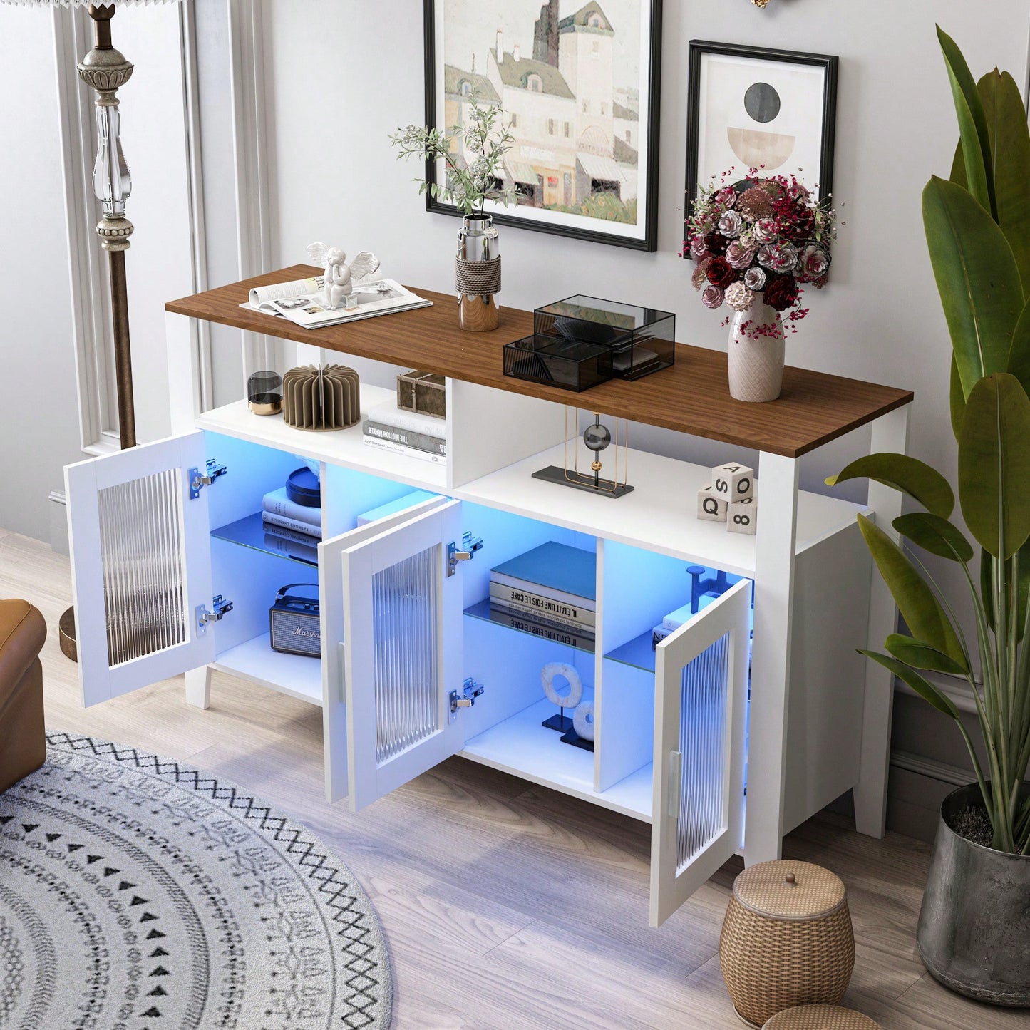 Elegant Storage Cabinet with Bluetooth LED Lighting and Changhong Glass Doors for Dining Room and Living Room