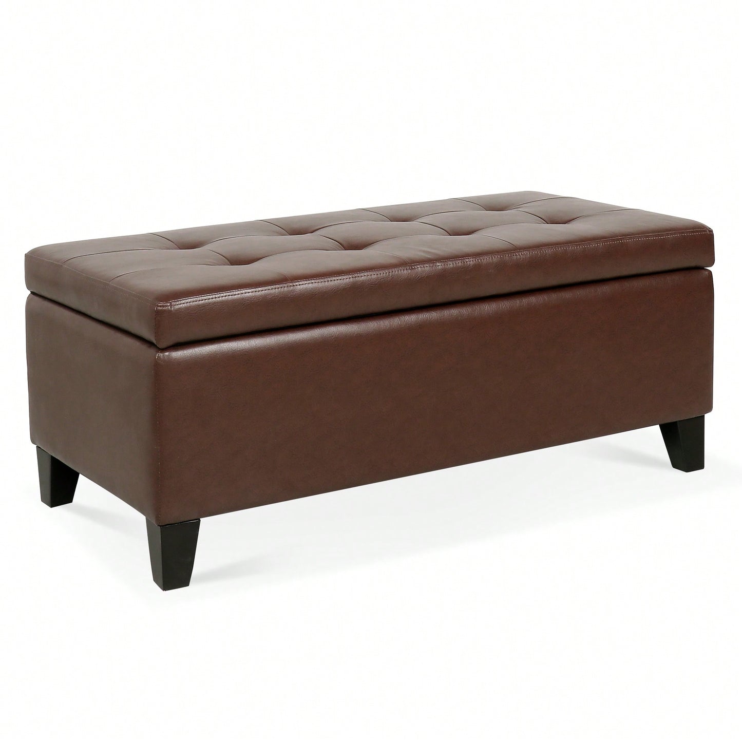 Spacious Storage Ottoman With Wooden Legs Faux Leather Footrest For Living Room Bedroom And Hallway