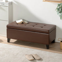 Spacious Storage Ottoman With Wooden Legs Faux Leather Footrest For Living Room Bedroom And Hallway