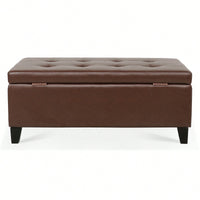 Spacious Storage Ottoman With Wooden Legs Faux Leather Footrest For Living Room Bedroom And Hallway