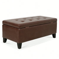 Spacious Storage Ottoman With Wooden Legs Faux Leather Footrest For Living Room Bedroom And Hallway