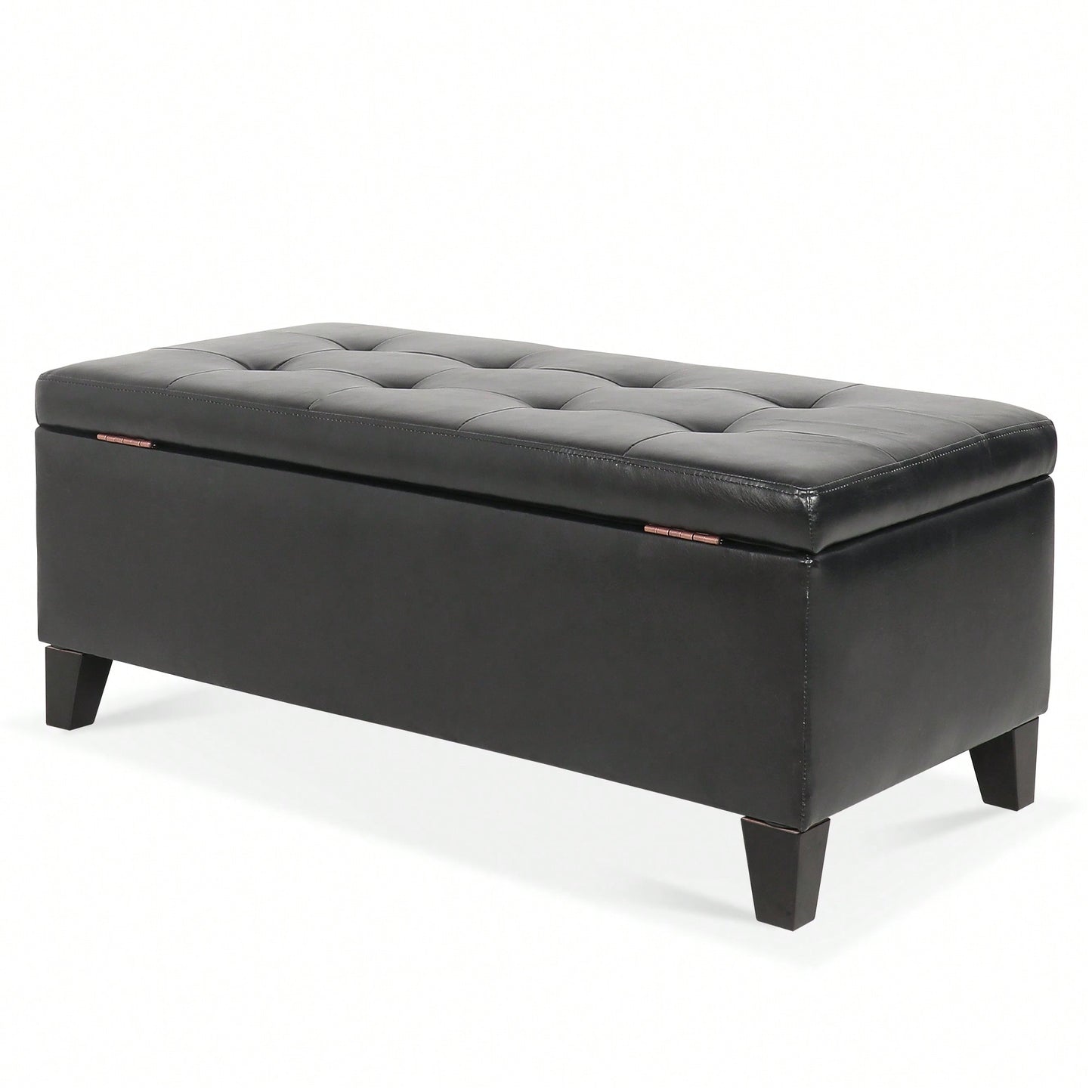 Spacious Storage Ottoman With Wooden Legs Faux Leather Footrest For Living Room Bedroom And Hallway