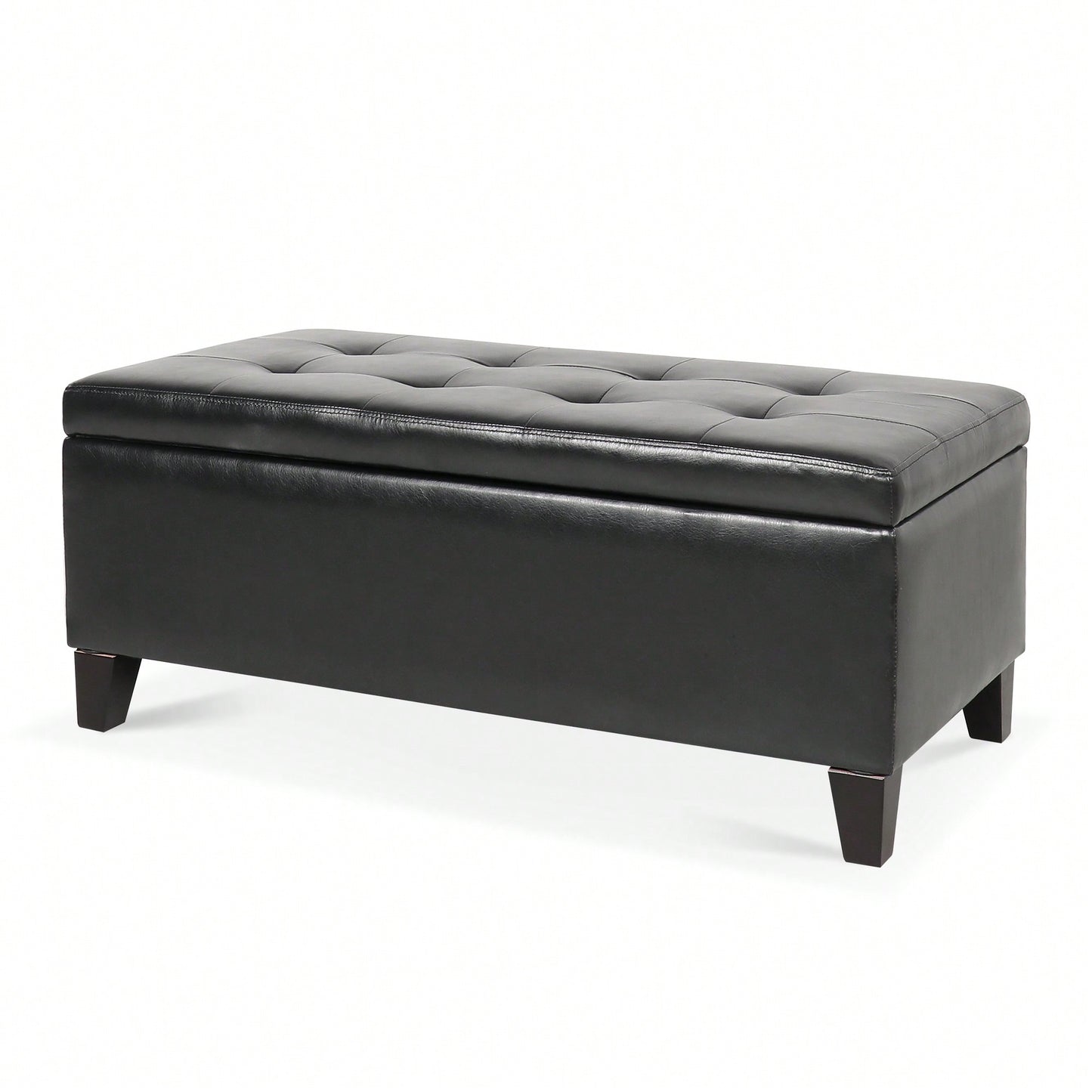 Spacious Storage Ottoman With Wooden Legs Faux Leather Footrest For Living Room Bedroom And Hallway