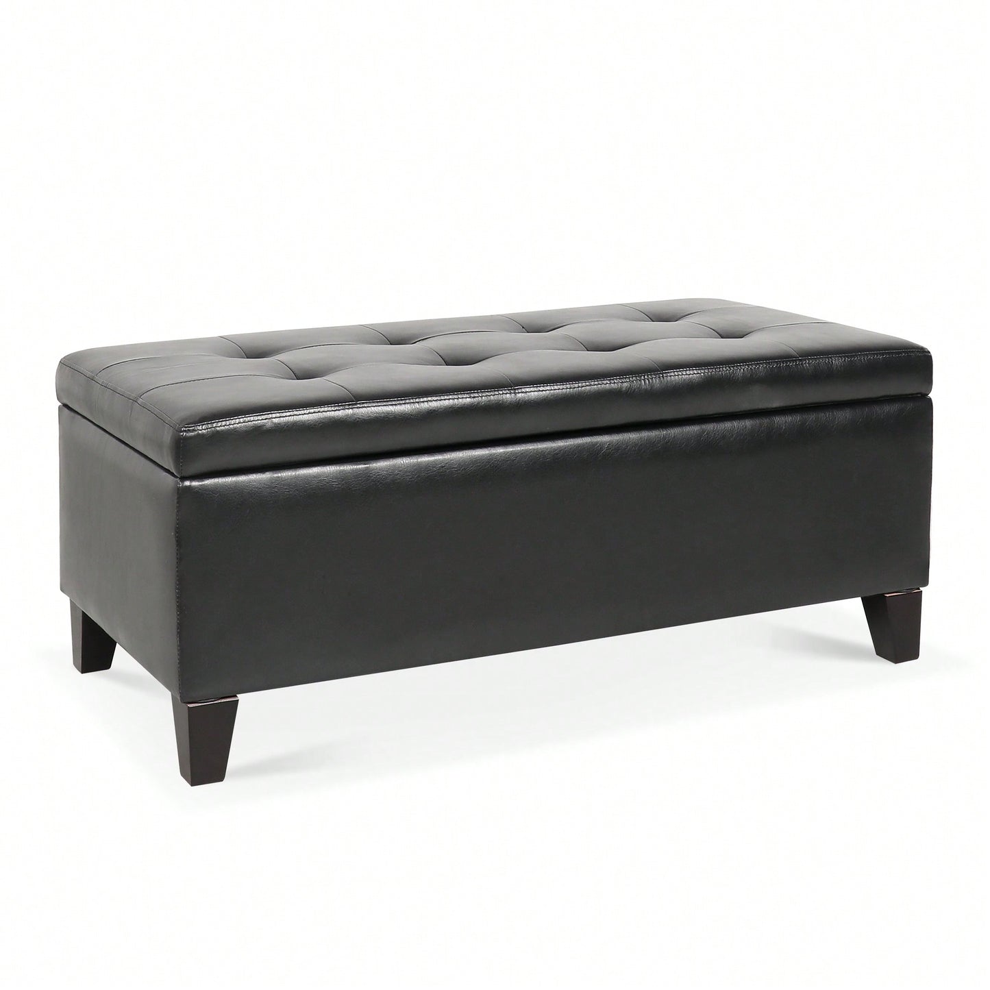 Spacious Storage Ottoman With Wooden Legs Faux Leather Footrest For Living Room Bedroom And Hallway