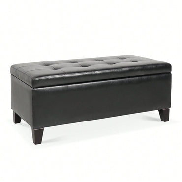 Spacious Storage Ottoman With Wooden Legs Faux Leather Footrest For Living Room Bedroom And Hallway