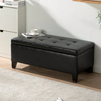 Spacious Storage Ottoman With Wooden Legs Faux Leather Footrest For Living Room Bedroom And Hallway