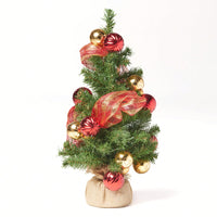 Red And Gold Burlap Christmas Tree With 50 Warm White LED Lights Battery Operated No Assembly Required