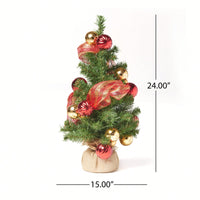 Red And Gold Burlap Christmas Tree With 50 Warm White LED Lights Battery Operated No Assembly Required