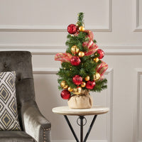Red And Gold Burlap Christmas Tree With 50 Warm White LED Lights Battery Operated No Assembly Required