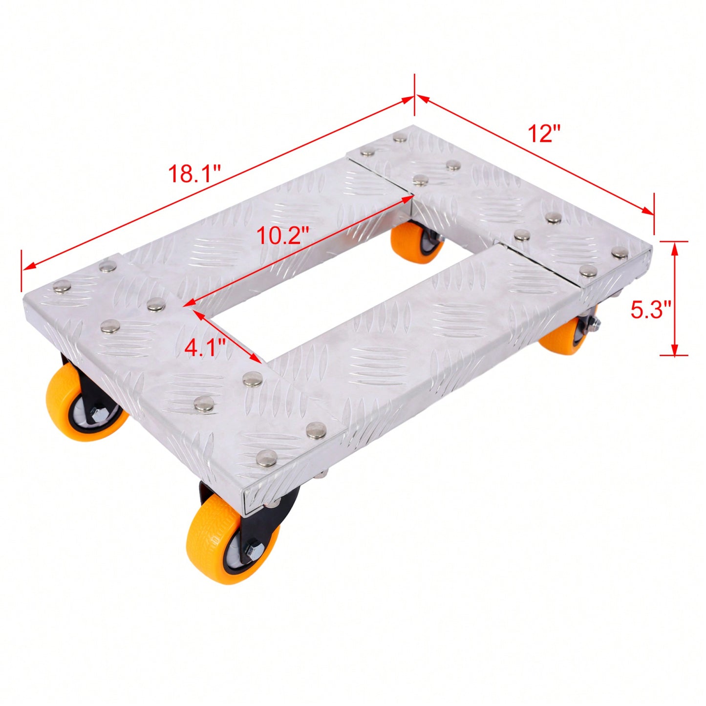 Heavy Duty Furniture Dolly Cart 18x12 Aluminum Frame With 3 TPU Casters And Brake For 800lbs Capacity