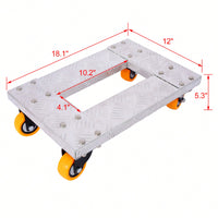 Heavy Duty Furniture Dolly Cart 18x12 Aluminum Frame With 3 TPU Casters And Brake For 800lbs Capacity