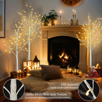 Lighted Birch Tree Set 4FT 5FT 6FT With Warm White LED Lights For Indoor Outdoor Christmas Decoration