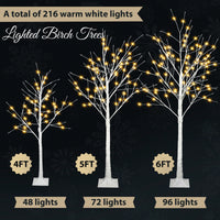 Lighted Birch Tree Set 4FT 5FT 6FT With Warm White LED Lights For Indoor Outdoor Christmas Decoration