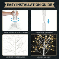 Lighted Birch Tree Set 4FT 5FT 6FT With Warm White LED Lights For Indoor Outdoor Christmas Decoration