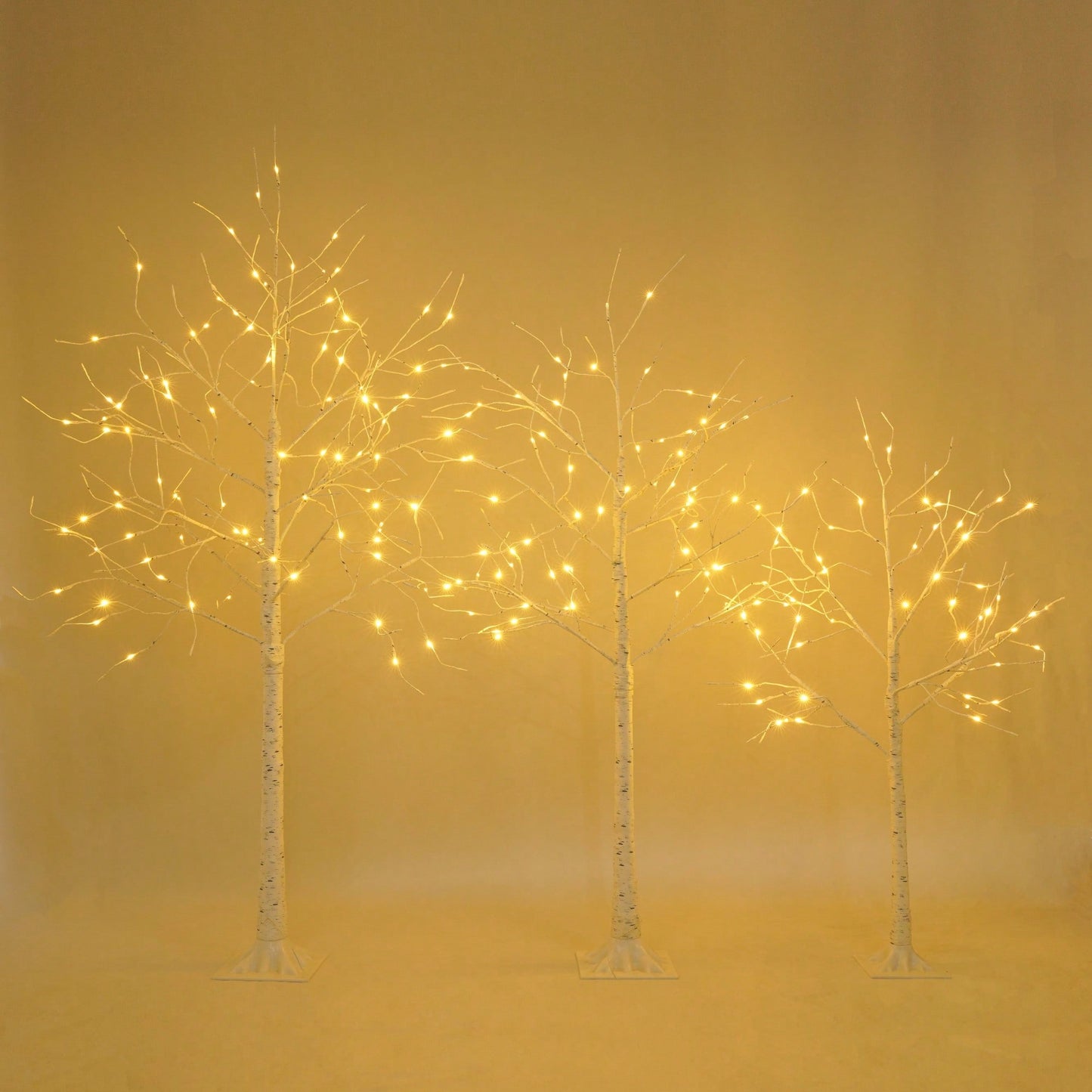 Lighted Birch Tree Set 4FT 5FT 6FT With Warm White LED Lights For Indoor Outdoor Christmas Decoration