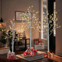 Lighted Birch Tree Set 4FT 5FT 6FT With Warm White LED Lights For Indoor Outdoor Christmas Decoration