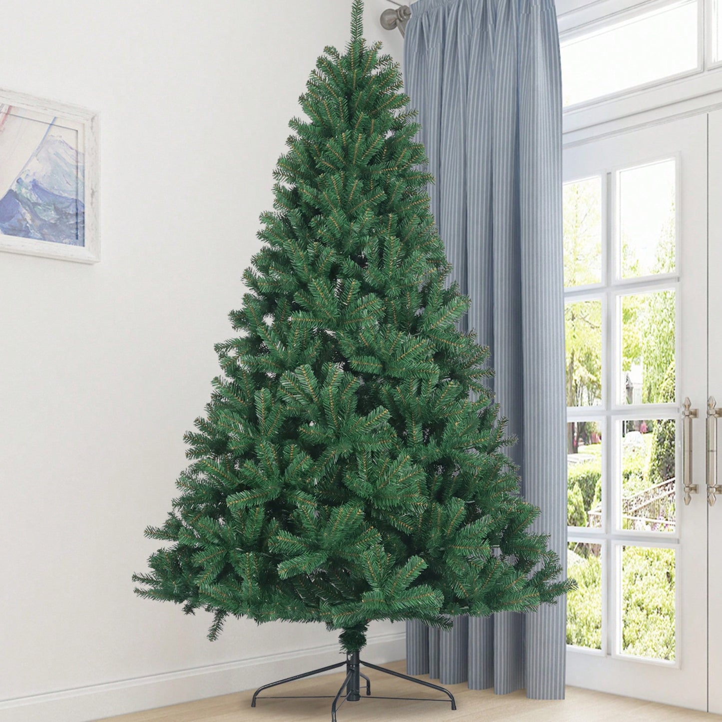 6ft Full Natural Spruce PVC Artificial Christmas Tree With Foldable Metal Stand Unlit Green