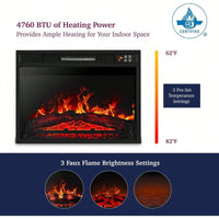 23 Inch Electric Fireplace Insert Heater with Remote Control Adjustable Realistic Logs and Flames 1400W for Indoor Heating Up to 300 Sq Ft
