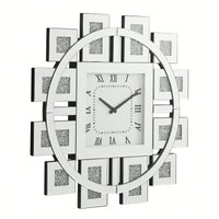 Elegant Square Wall Clock With Roman Numerals And Faux Gemstone Inlay In Mirrored Frame