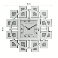 Elegant Square Wall Clock With Roman Numerals And Faux Gemstone Inlay In Mirrored Frame
