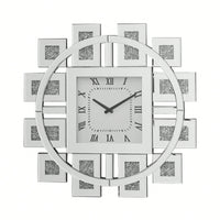 Elegant Square Wall Clock With Roman Numerals And Faux Gemstone Inlay In Mirrored Frame