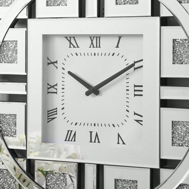 Elegant Square Wall Clock With Roman Numerals And Faux Gemstone Inlay In Mirrored Frame