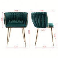 Set Of 2 Green Thick Fabric Dining Chairs With Sturdy Wood Legs