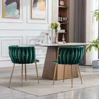 Set Of 2 Green Thick Fabric Dining Chairs With Sturdy Wood Legs