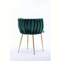 Set Of 2 Green Thick Fabric Dining Chairs With Sturdy Wood Legs