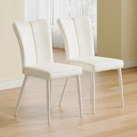 Modern Minimalist White PU Leather Dining Chairs Set Of 2 With Curved Back And Metal Legs For Dining Room Bedroom Living Room