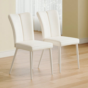 Modern Minimalist White PU Leather Dining Chairs Set Of 2 With Curved Back And Metal Legs For Dining Room Bedroom Living Room