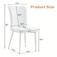 Modern Minimalist White PU Leather Dining Chairs Set Of 2 With Curved Back And Metal Legs For Dining Room Bedroom Living Room