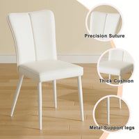 Modern Minimalist White PU Leather Dining Chairs Set Of 2 With Curved Back And Metal Legs For Dining Room Bedroom Living Room