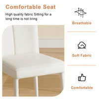 Modern Minimalist White PU Leather Dining Chairs Set Of 2 With Curved Back And Metal Legs For Dining Room Bedroom Living Room