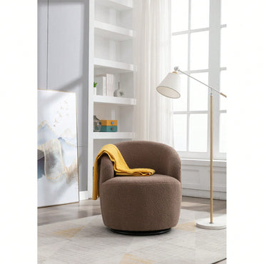 Swivel Accent Barrel Chair With Metal Ring Base In Coffee Brown Fabric