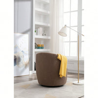 Swivel Accent Barrel Chair With Metal Ring Base In Coffee Brown Fabric