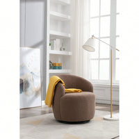 Swivel Accent Barrel Chair With Metal Ring Base In Coffee Brown Fabric