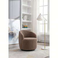 Swivel Accent Barrel Chair With Metal Ring Base In Coffee Brown Fabric