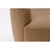 Swivel Accent Barrel Chair With Metal Ring Base In Coffee Brown Fabric