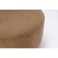 Swivel Accent Barrel Chair With Metal Ring Base In Coffee Brown Fabric