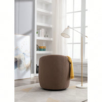Swivel Accent Barrel Chair With Metal Ring Base In Coffee Brown Fabric