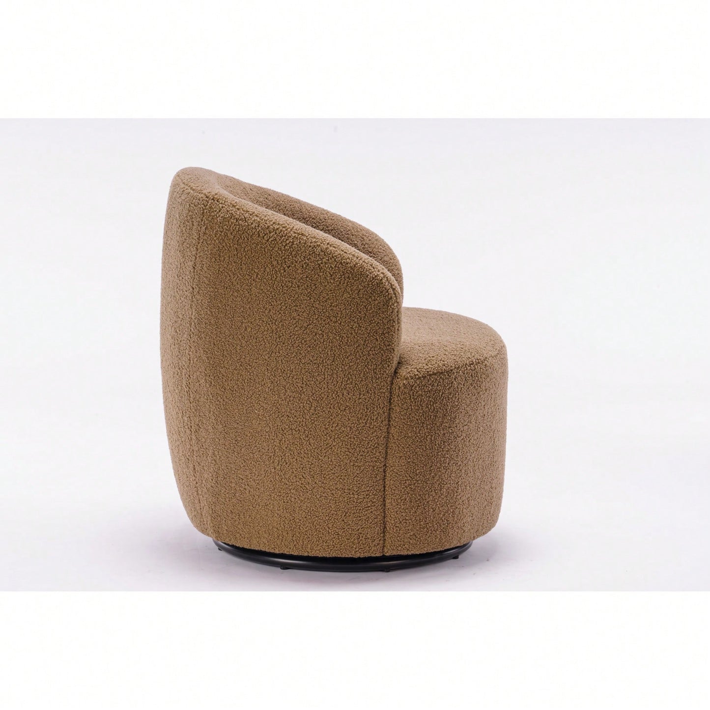 Swivel Accent Barrel Chair With Metal Ring Base In Coffee Brown Fabric