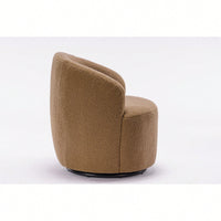 Swivel Accent Barrel Chair With Metal Ring Base In Coffee Brown Fabric