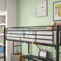 Twin Loft Bed With Desk, Power Outlets, LED Lights, Safety Guardrails, Space-Saving Design, Easy Assembly, Perfect For Kids' Rooms